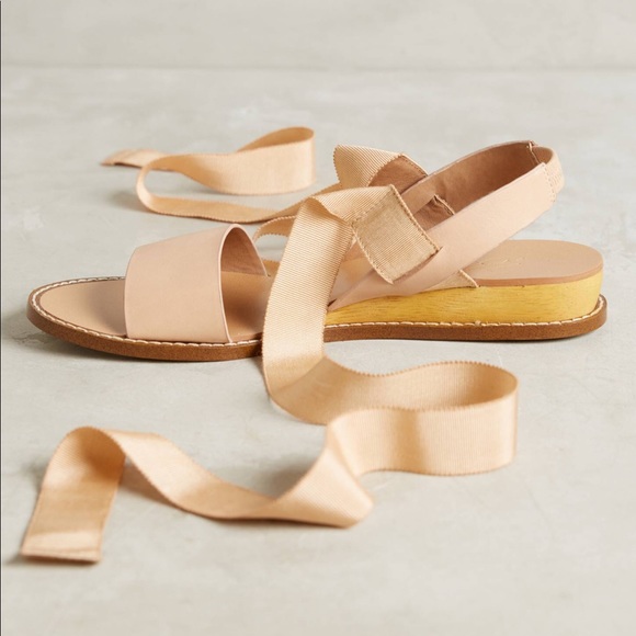 Blush Ribbons Lace Up Micro Wedge Leather Sandal - Picture 5 of 6